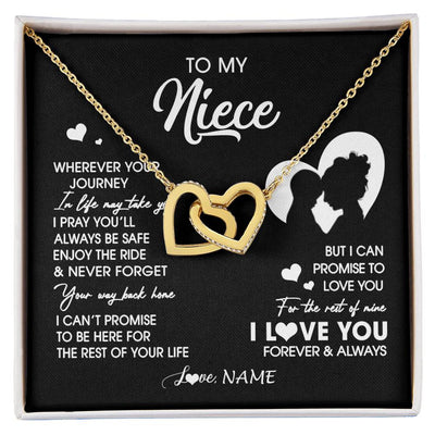 Interlocking Hearts Necklace 18K Yellow Gold Finish | 1 | Personalized To My Niece Necklace From Aunt Auntie Wherever Your Journey Niece Birthday Gifts Jewelry Graduation Christmas Customized Gift Box Message Card | siriusteestore
