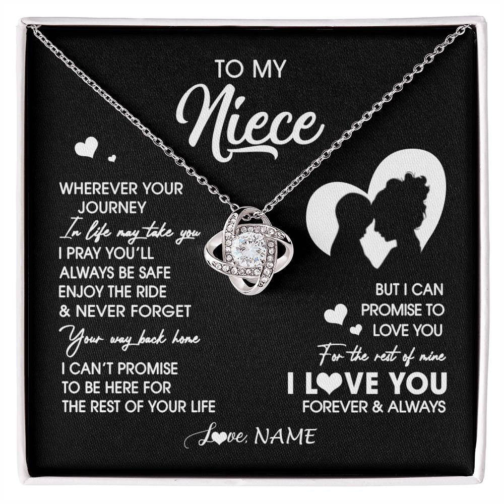 Love Knot Necklace 14K White Gold Finish | 1 | Personalized To My Niece Necklace From Aunt Auntie Wherever Your Journey Niece Birthday Gifts Jewelry Graduation Christmas Customized Gift Box Message Card | siriusteestore