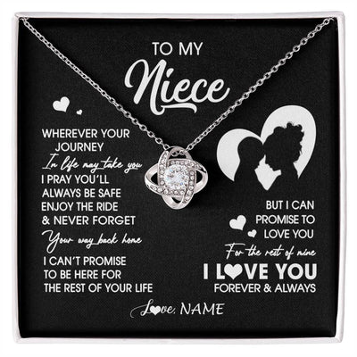 Love Knot Necklace 14K White Gold Finish | 1 | Personalized To My Niece Necklace From Aunt Auntie Wherever Your Journey Niece Birthday Gifts Jewelry Graduation Christmas Customized Gift Box Message Card | siriusteestore