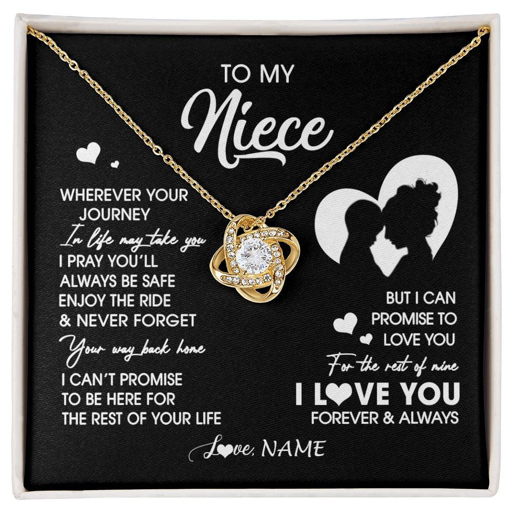 Love Knot Necklace 18K Yellow Gold Finish | 1 | Personalized To My Niece Necklace From Aunt Auntie Wherever Your Journey Niece Birthday Gifts Jewelry Graduation Christmas Customized Gift Box Message Card | siriusteestore
