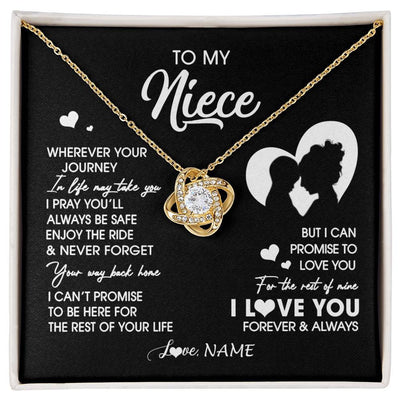 Love Knot Necklace 18K Yellow Gold Finish | 1 | Personalized To My Niece Necklace From Aunt Auntie Wherever Your Journey Niece Birthday Gifts Jewelry Graduation Christmas Customized Gift Box Message Card | siriusteestore