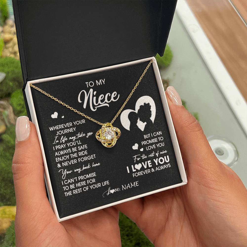 Love Knot Necklace 18K Yellow Gold Finish | 2 | Personalized To My Niece Necklace From Aunt Auntie Wherever Your Journey Niece Birthday Gifts Jewelry Graduation Christmas Customized Gift Box Message Card | siriusteestore