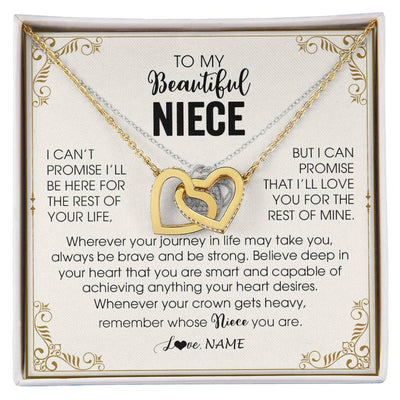 Interlocking Hearts Necklace 18K Yellow Gold Finish | 1 | Personalized To My Niece Necklace From Aunt Auntie Wherever Your Journey in Life There Niece Birthday Christmas Graduation Customized Gift Box Message Card | siriusteestore