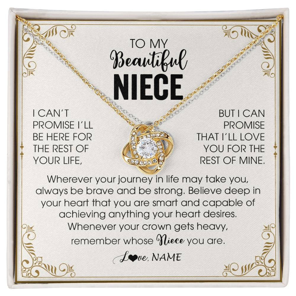 Love Knot Necklace 18K Yellow Gold Finish | 1 | Personalized To My Niece Necklace From Aunt Auntie Wherever Your Journey in Life There Niece Birthday Christmas Graduation Customized Gift Box Message Card | siriusteestore