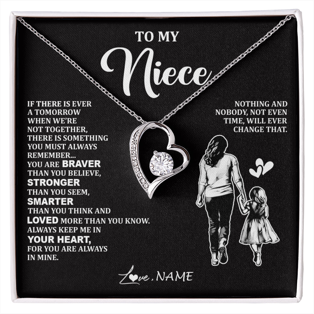 Forever Love Necklace 14K White Gold Finish | 1 | Personalized To My Niece Necklace From Aunt Auntie You Are Always In Mine Beautiful Niece Jewelry Birthday Graduation Christmas With Gift Box Message Card | siriusteestore