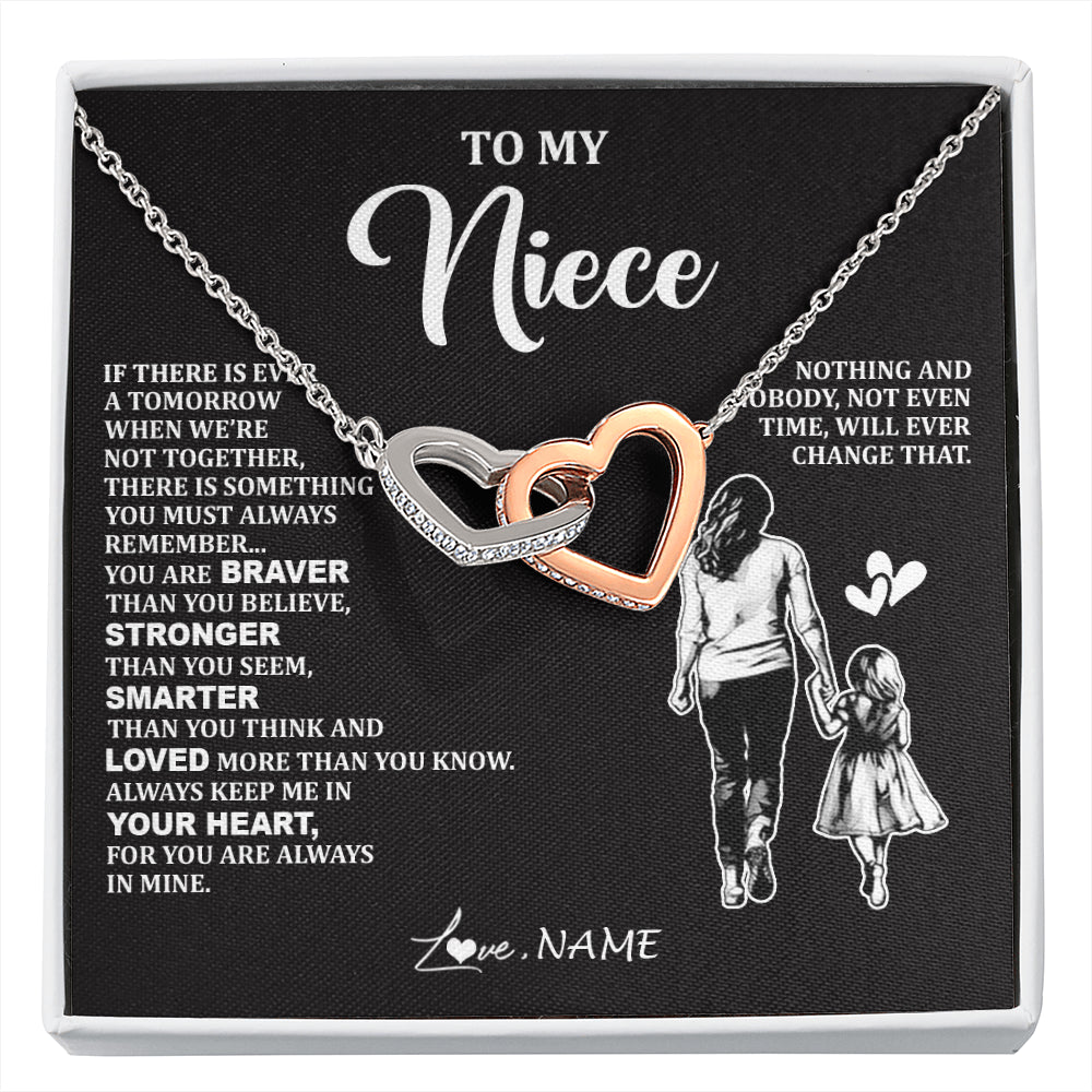 Interlocking Hearts Necklace Stainless Steel & Rose Gold Finish | 1 | Personalized To My Niece Necklace From Aunt Auntie You Are Always In Mine Beautiful Niece Jewelry Birthday Graduation Christmas With Gift Box Message Card | siriusteestore