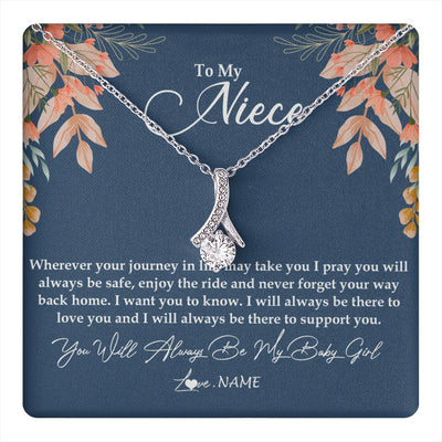 Alluring Beauty Necklace 14K White Gold Finish | 1 | Personalized To My Niece Necklace From Aunt Auntie You Will Always Be My Baby Niece Jewelry Birthday Graduation Christmas Customized Gift Box Message Card | siriusteestore