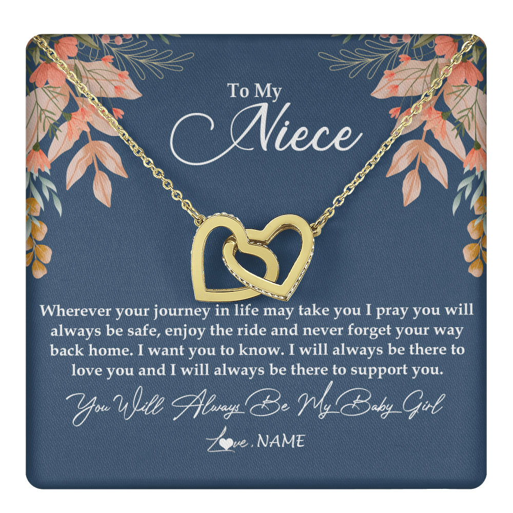 Interlocking Hearts Necklace 18K Yellow Gold Finish | 1 | Personalized To My Niece Necklace From Aunt Auntie You Will Always Be My Baby Niece Jewelry Birthday Graduation Christmas Customized Gift Box Message Card | siriusteestore