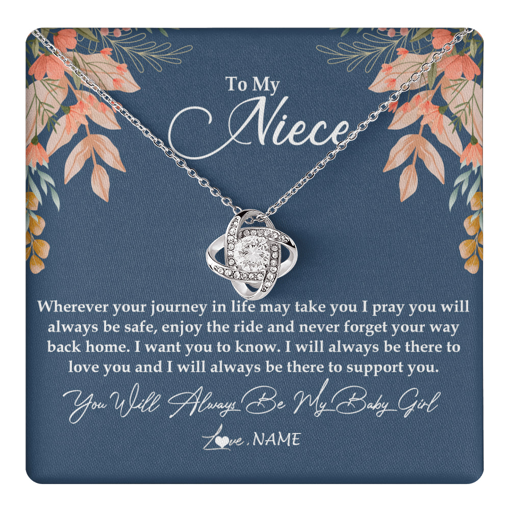 Love Knot Necklace 14K White Gold Finish | 1 | Personalized To My Niece Necklace From Aunt Auntie You Will Always Be My Baby Niece Jewelry Birthday Graduation Christmas Customized Gift Box Message Card | siriusteestore