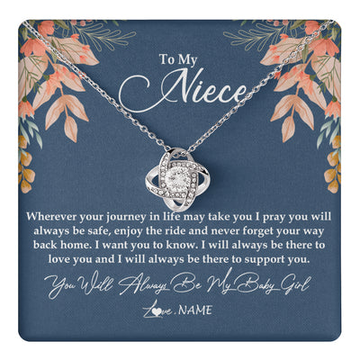 Love Knot Necklace 14K White Gold Finish | 1 | Personalized To My Niece Necklace From Aunt Auntie You Will Always Be My Baby Niece Jewelry Birthday Graduation Christmas Customized Gift Box Message Card | siriusteestore