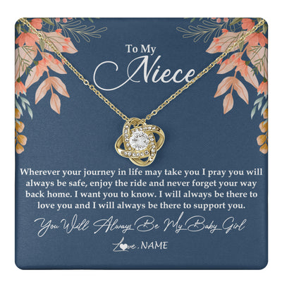 Love Knot Necklace 18K Yellow Gold Finish | 1 | Personalized To My Niece Necklace From Aunt Auntie You Will Always Be My Baby Niece Jewelry Birthday Graduation Christmas Customized Gift Box Message Card | siriusteestore