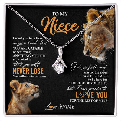 Alluring Beauty Necklace 14K White Gold Finish | 1 | Personalized To My Niece Necklace From Aunt Auntie You Will Never Lose Lion Niece Birthday Gifts Graduation Christmas Customized Gift Box Message Card | siriusteestore