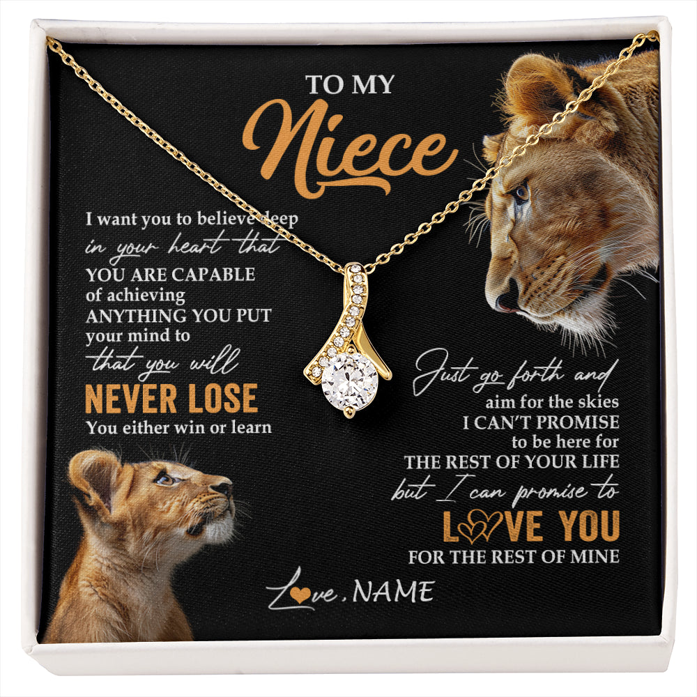 Alluring Beauty Necklace 18K Yellow Gold Finish | 1 | Personalized To My Niece Necklace From Aunt Auntie You Will Never Lose Lion Niece Birthday Gifts Graduation Christmas Customized Gift Box Message Card | siriusteestore