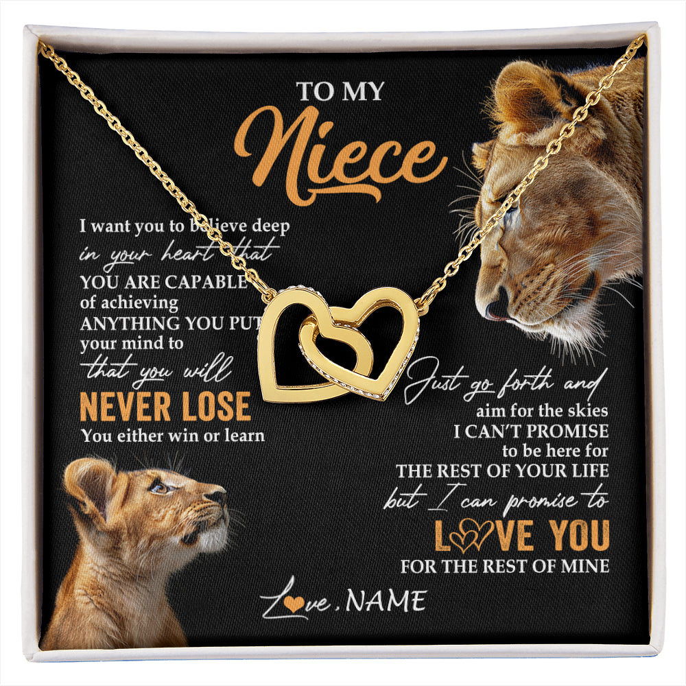 Interlocking Hearts Necklace 18K Yellow Gold Finish | 1 | Personalized To My Niece Necklace From Aunt Auntie You Will Never Lose Lion Niece Birthday Gifts Graduation Christmas Customized Gift Box Message Card | siriusteestore