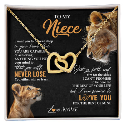 Interlocking Hearts Necklace 18K Yellow Gold Finish | 1 | Personalized To My Niece Necklace From Aunt Auntie You Will Never Lose Lion Niece Birthday Gifts Graduation Christmas Customized Gift Box Message Card | siriusteestore