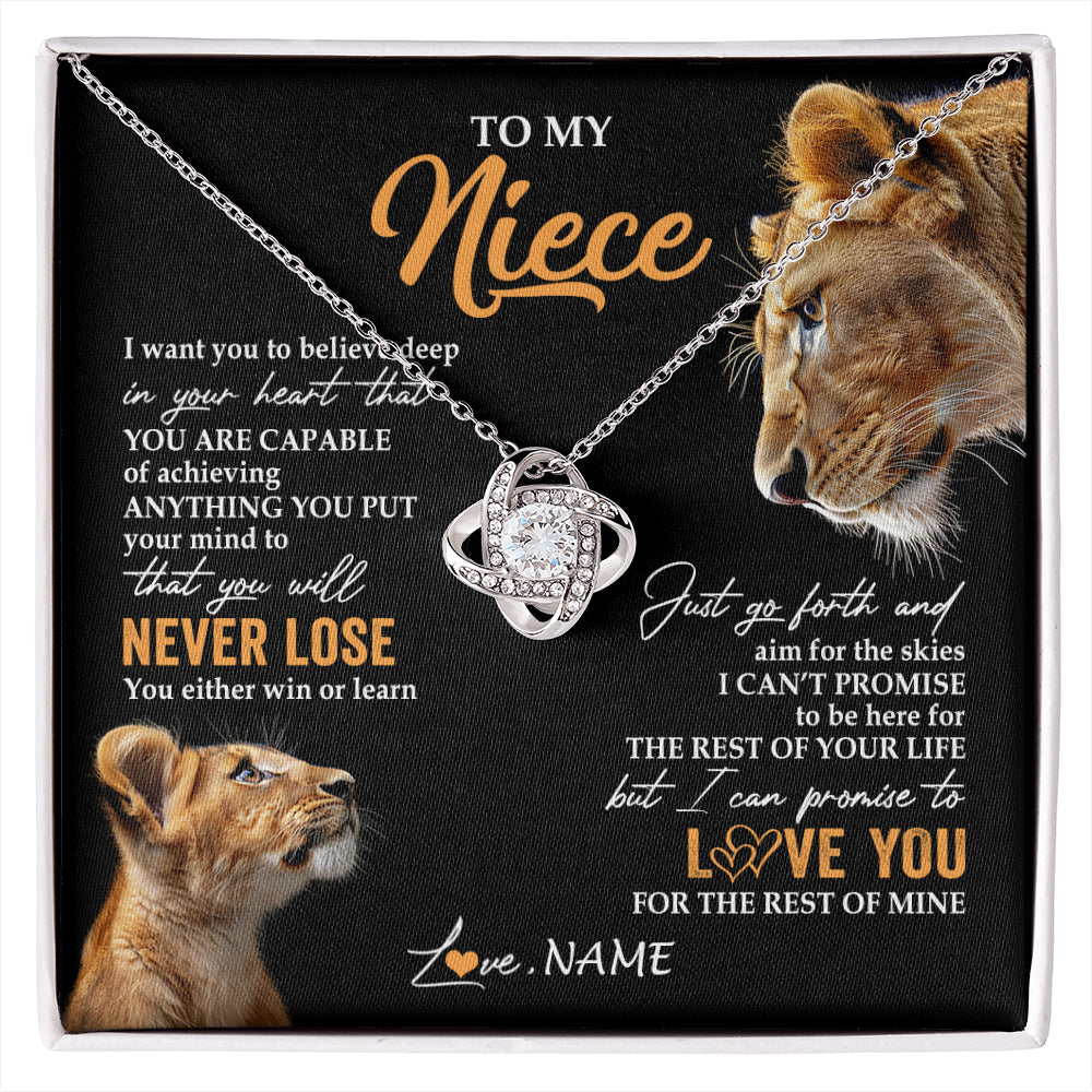 Love Knot Necklace 14K White Gold Finish | 1 | Personalized To My Niece Necklace From Aunt Auntie You Will Never Lose Lion Niece Birthday Gifts Graduation Christmas Customized Gift Box Message Card | siriusteestore