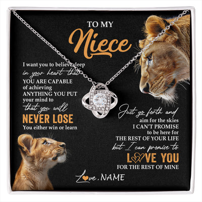Love Knot Necklace 14K White Gold Finish | 1 | Personalized To My Niece Necklace From Aunt Auntie You Will Never Lose Lion Niece Birthday Gifts Graduation Christmas Customized Gift Box Message Card | siriusteestore