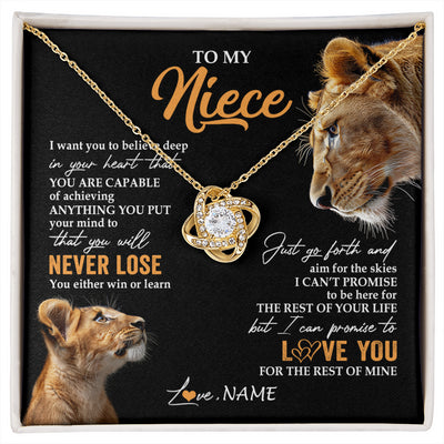 Love Knot Necklace 18K Yellow Gold Finish | 1 | Personalized To My Niece Necklace From Aunt Auntie You Will Never Lose Lion Niece Birthday Gifts Graduation Christmas Customized Gift Box Message Card | siriusteestore