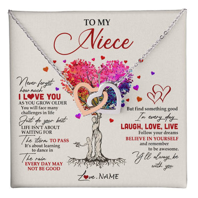 Interlocking Hearts Necklace Stainless Steel & Rose Gold Finish | 1 | Personalized To My Niece Necklace From Aunt Aunty Colorful Tree Never Forget I Love You Niece Birthday Graduation Christmas Customized Gift Box Message Card | siriusteestore