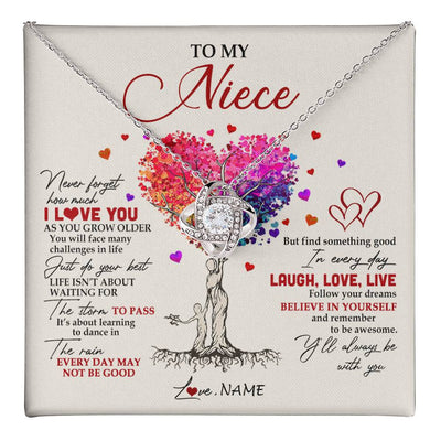 Love Knot Necklace 14K White Gold Finish | 1 | Personalized To My Niece Necklace From Aunt Aunty Colorful Tree Never Forget I Love You Niece Birthday Graduation Christmas Customized Gift Box Message Card | siriusteestore