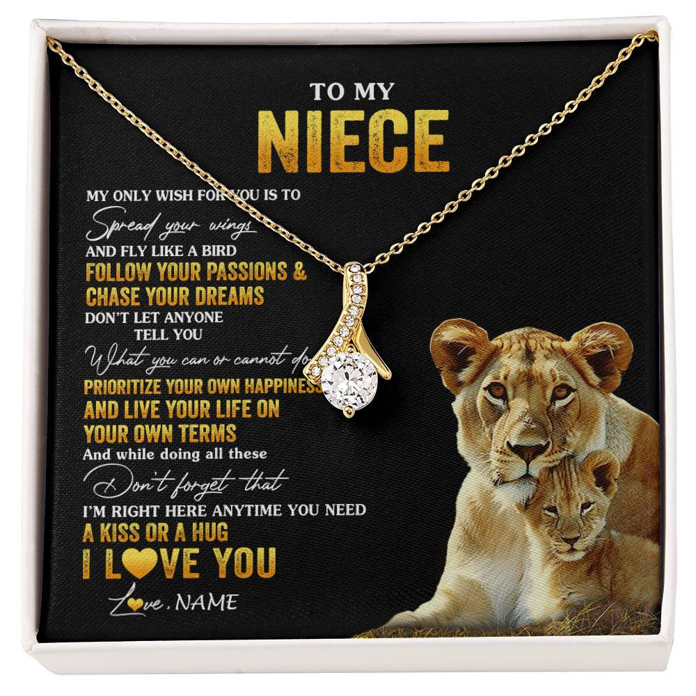 Alluring Beauty Necklace 18K Yellow Gold Finish | 1 | Personalized To My Niece Necklace From Aunt Aunty Lion My Only Wish For You Niece Birthday Graduation Christmas Customized Gift Box Message Card | siriusteestore