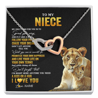 Interlocking Hearts Necklace Stainless Steel & Rose Gold Finish | 1 | Personalized To My Niece Necklace From Aunt Aunty Lion My Only Wish For You Niece Birthday Graduation Christmas Customized Gift Box Message Card | siriusteestore