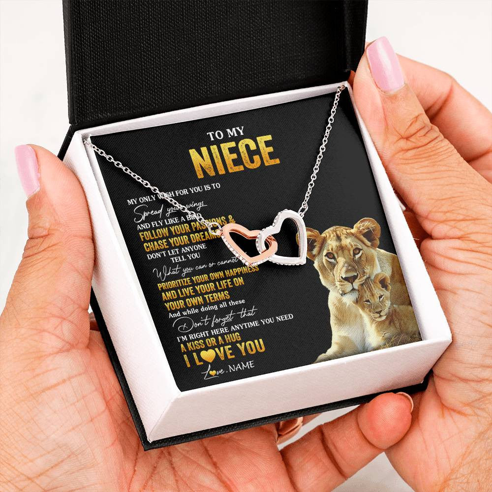 Interlocking Hearts Necklace Stainless Steel & Rose Gold Finish | 2 | Personalized To My Niece Necklace From Aunt Aunty Lion My Only Wish For You Niece Birthday Graduation Christmas Customized Gift Box Message Card | siriusteestore