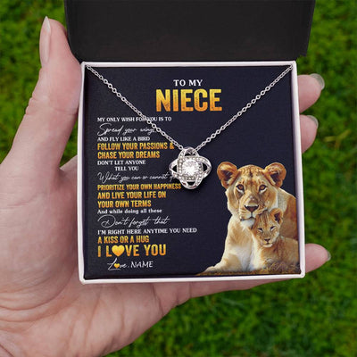 Love Knot Necklace 14K White Gold Finish | 2 | Personalized To My Niece Necklace From Aunt Aunty Lion My Only Wish For You Niece Birthday Graduation Christmas Customized Gift Box Message Card | siriusteestore