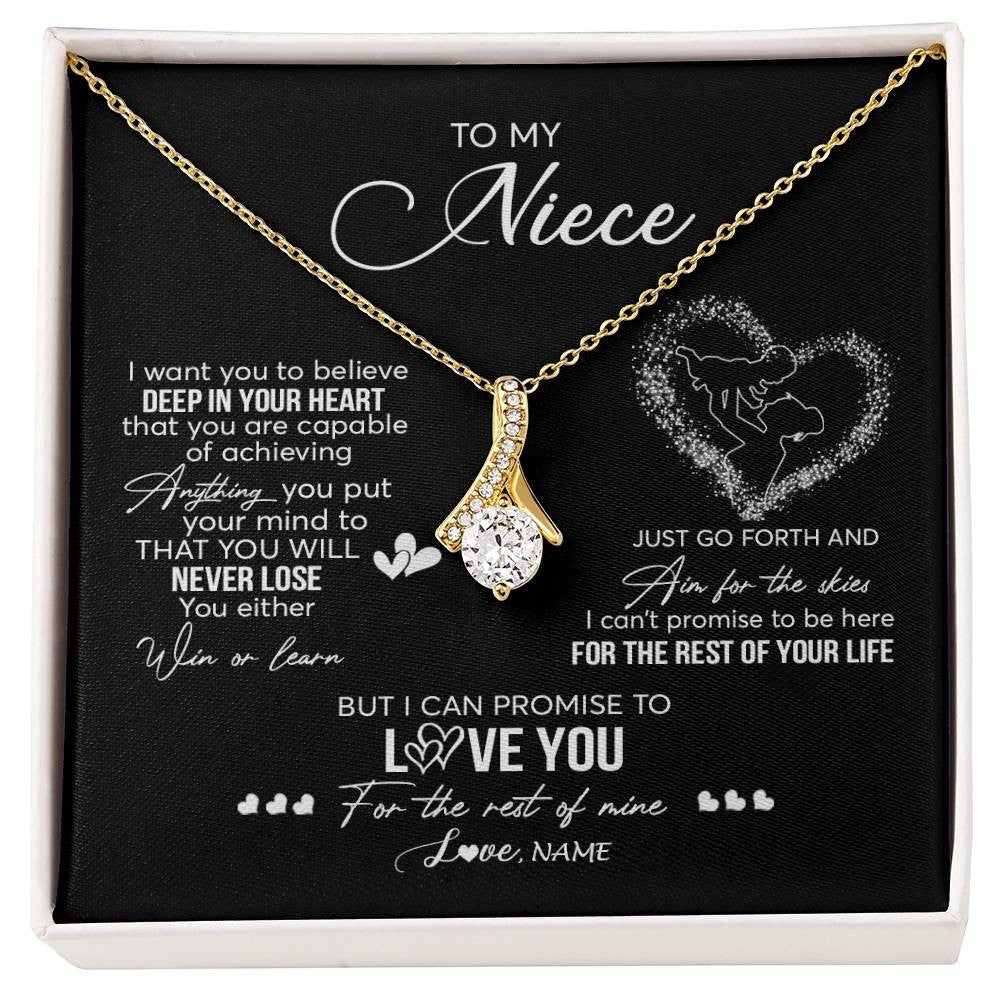 Alluring Beauty Necklace 18K Yellow Gold Finish | 1 | Personalized To My Niece Necklace From Aunt Aunty Promise To Love You Niece Birthday Graduation Christmas Pendant Customized Gift Box Message Card | siriusteestore
