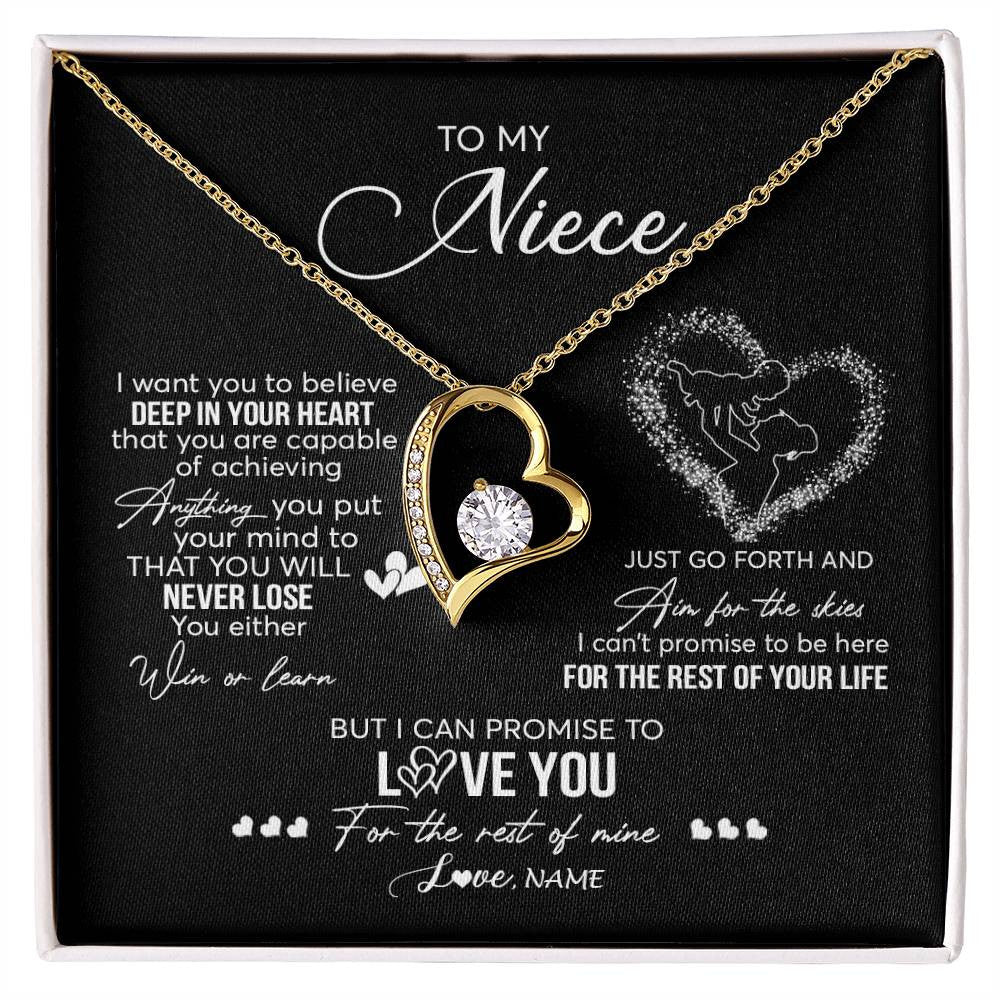 Forever Love Necklace 18K Yellow Gold Finish | 1 | Personalized To My Niece Necklace From Aunt Aunty Promise To Love You Niece Birthday Graduation Christmas Pendant Customized Gift Box Message Card | siriusteestore