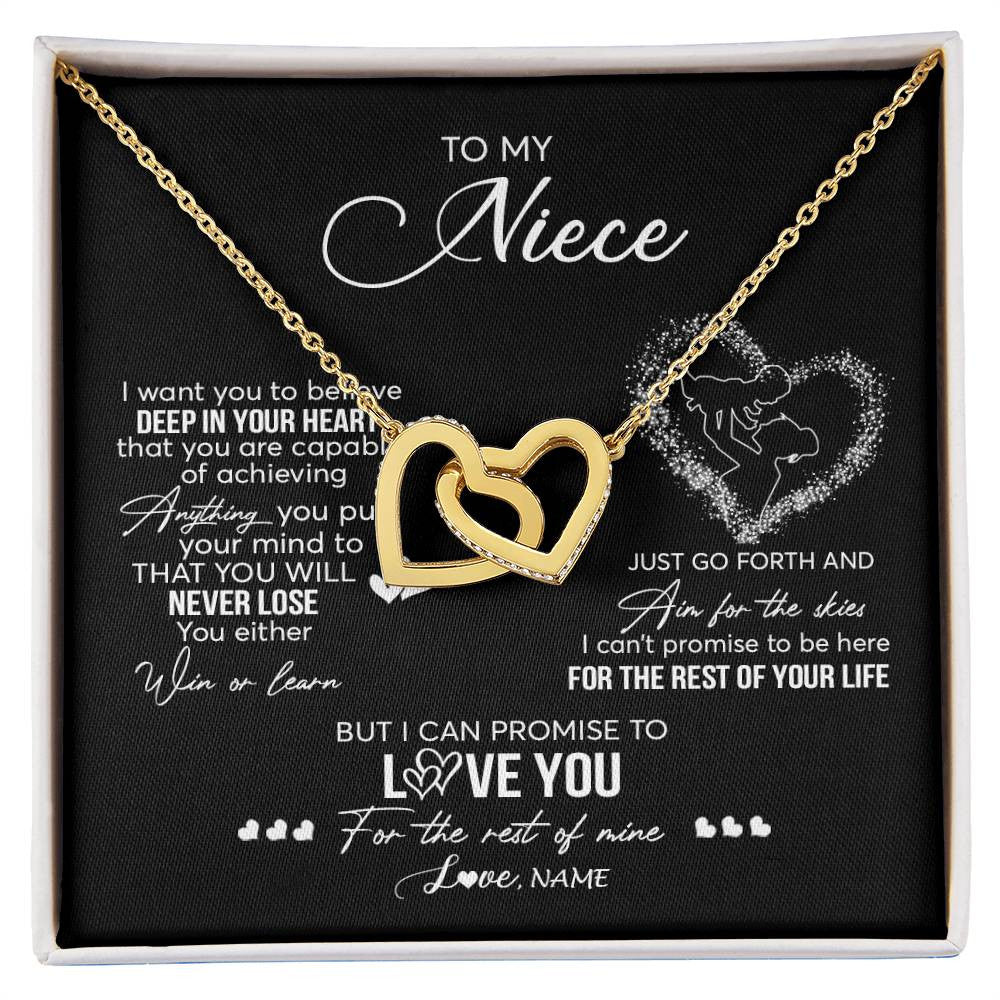 Interlocking Hearts Necklace 18K Yellow Gold Finish | 1 | Personalized To My Niece Necklace From Aunt Aunty Promise To Love You Niece Birthday Graduation Christmas Pendant Customized Gift Box Message Card | siriusteestore