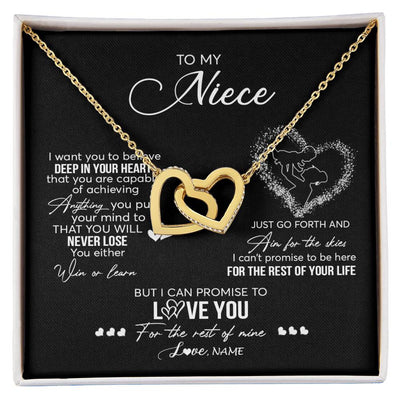 Interlocking Hearts Necklace 18K Yellow Gold Finish | 1 | Personalized To My Niece Necklace From Aunt Aunty Promise To Love You Niece Birthday Graduation Christmas Pendant Customized Gift Box Message Card | siriusteestore