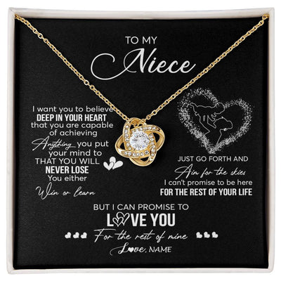 Love Knot Necklace 18K Yellow Gold Finish | 1 | Personalized To My Niece Necklace From Aunt Aunty Promise To Love You Niece Birthday Graduation Christmas Pendant Customized Gift Box Message Card | siriusteestore
