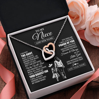 Interlocking Hearts Necklace Stainless Steel & Rose Gold Finish | 2 | Personalized To My Niece Necklace From Aunt Biggest Fan Birthday Gifts For Niece From Aunt Auntie Niece Graduation Christmas Customized Gift Box Message Card | siriusteestore.myshopify