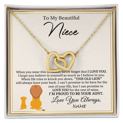 Interlocking Hearts Necklace 18K Yellow Gold Finish | 1 | Personalized To My Niece Necklace From Aunt I'M Proud To Be Your Aunt Lion Niece Birthday Graduation Christmas Customized Gift Box Message Card | siriusteestore