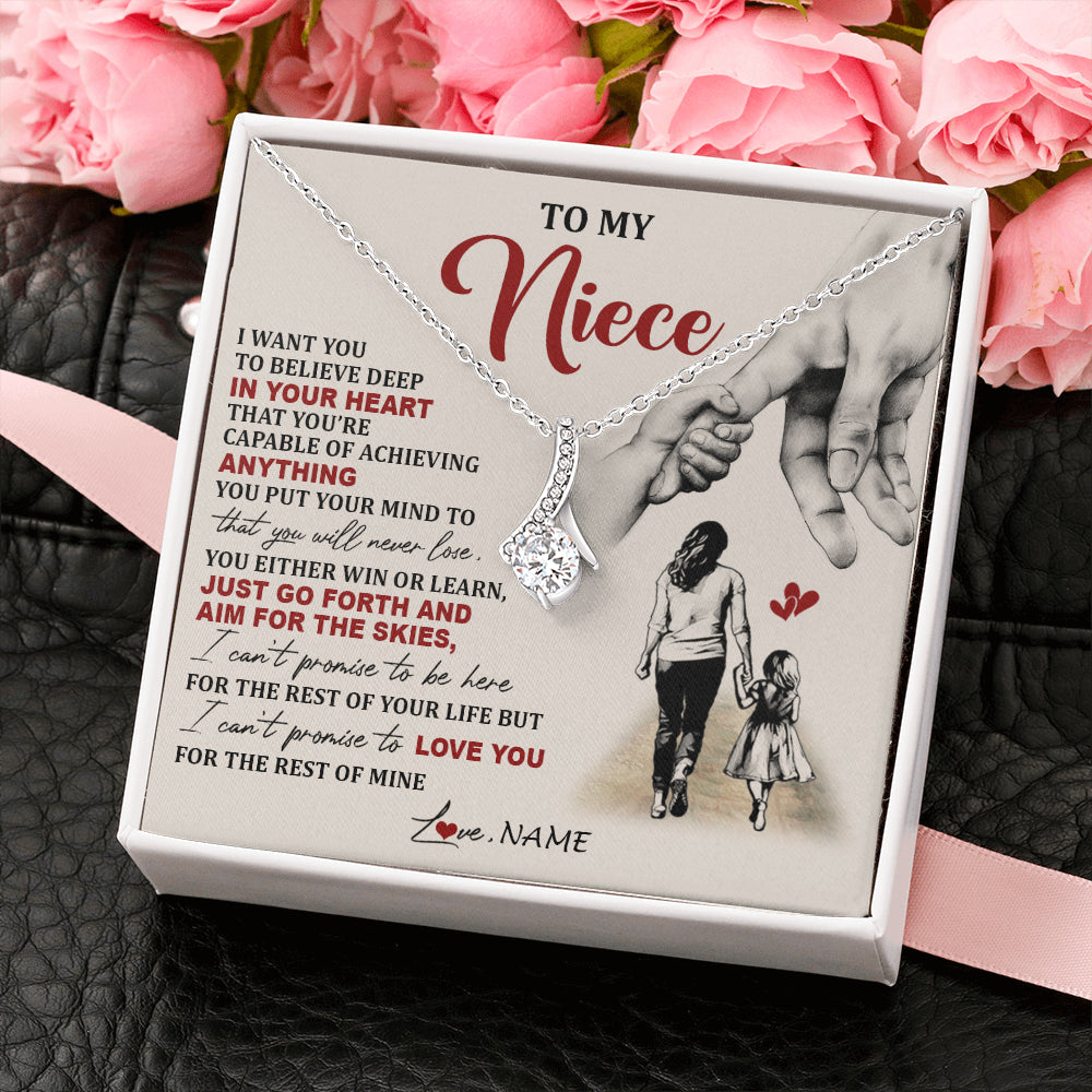 Alluring Beauty Necklace 14K White Gold Finish | 2 | Personalized To My Niece Necklace From Aunt Promise To Love You Niece Birthday Valentines Day Graduation Christmas Customized Gift Box Message Card | siriusteestore