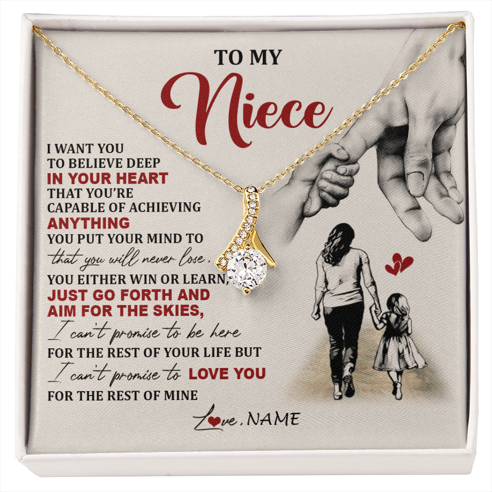 Alluring Beauty Necklace 18K Yellow Gold Finish | 1 | Personalized To My Niece Necklace From Aunt Promise To Love You Niece Birthday Valentines Day Graduation Christmas Customized Gift Box Message Card | siriusteestore
