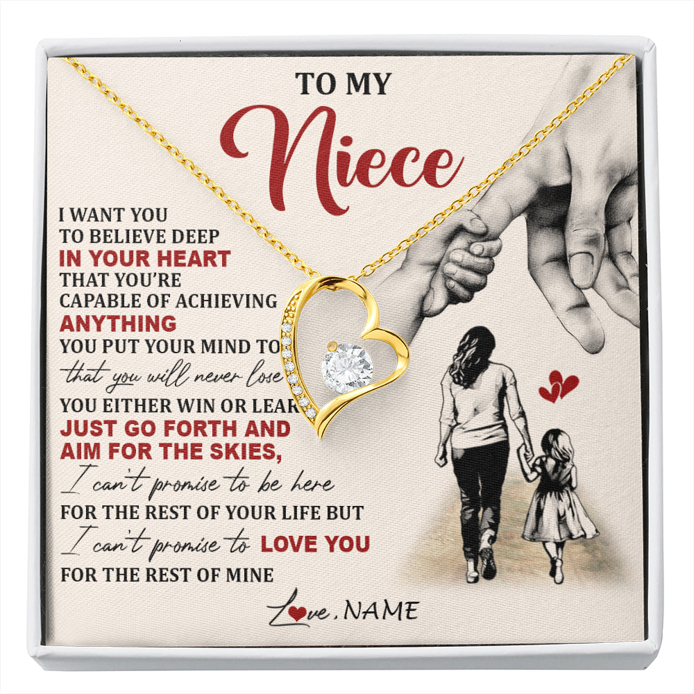 Forever Love Necklace 18K Yellow Gold Finish | 1 | Personalized To My Niece Necklace From Aunt Promise To Love You Niece Birthday Valentines Day Graduation Christmas Customized Gift Box Message Card | siriusteestore