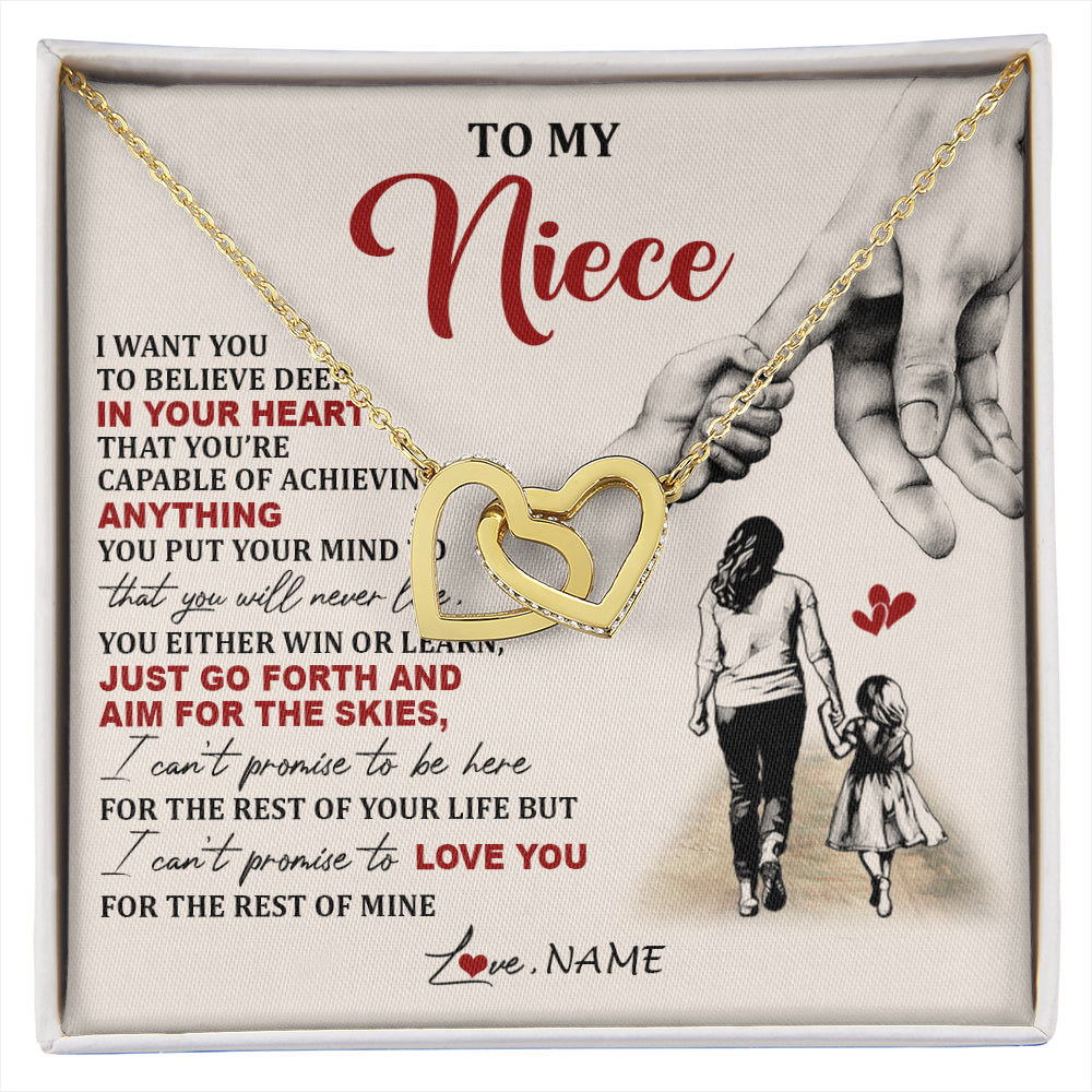 Interlocking Hearts Necklace 18K Yellow Gold Finish | 1 | Personalized To My Niece Necklace From Aunt Promise To Love You Niece Birthday Valentines Day Graduation Christmas Customized Gift Box Message Card | siriusteestore