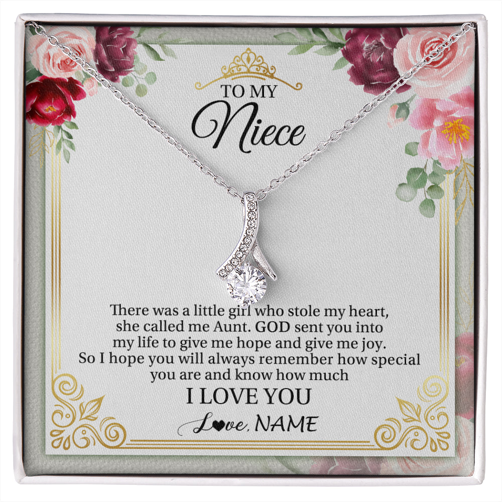 Alluring Beauty Necklace 14K White Gold Finish | 1 | Personalized To My Niece Necklace From Aunt There Was A Little Girl Niece Birthday Gifts Jewelry Graduation Christmas Customized Gift Box Message Card | siriusteestore