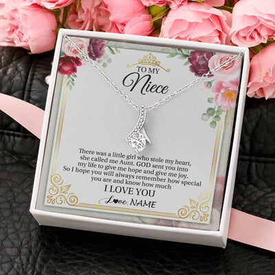 Alluring Beauty Necklace 14K White Gold Finish | 2 | Personalized To My Niece Necklace From Aunt There Was A Little Girl Niece Birthday Gifts Jewelry Graduation Christmas Customized Gift Box Message Card | siriusteestore