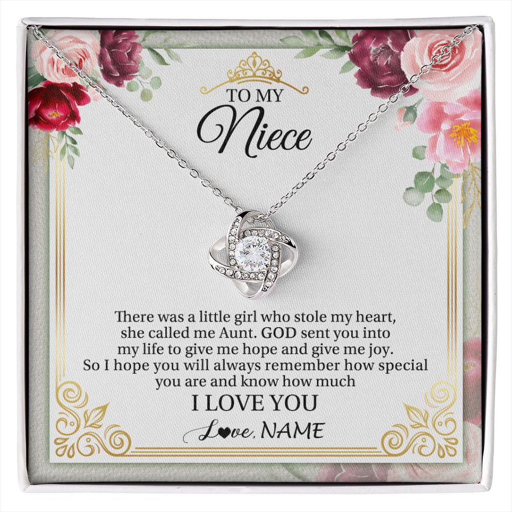 Love Knot Necklace 14K White Gold Finish | 1 | Personalized To My Niece Necklace From Aunt There Was A Little Girl Niece Birthday Gifts Jewelry Graduation Christmas Customized Gift Box Message Card | siriusteestore