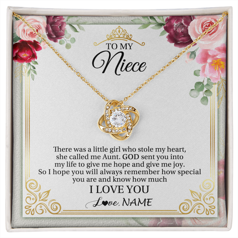 Love Knot Necklace 18K Yellow Gold Finish | 1 | Personalized To My Niece Necklace From Aunt There Was A Little Girl Niece Birthday Gifts Jewelry Graduation Christmas Customized Gift Box Message Card | siriusteestore
