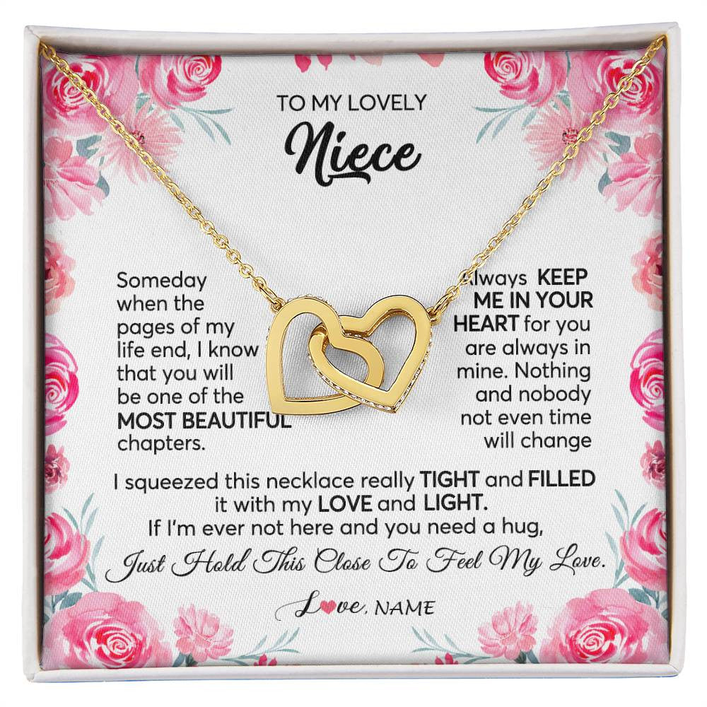 Interlocking Hearts Necklace 18K Yellow Gold Finish | 1 | Personalized To My Niece Necklace From Aunt Uncle Always Keep Me in Your Heart Niece Jewelry Pendant Birthday Graduation Christmas Customized Message Card | siriusteestore