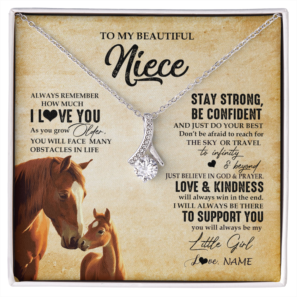 Alluring Beauty Necklace 14K White Gold Finish | 1 | Personalized To My Niece Necklace From Aunt Uncle Always Remember I Love You Horse Niece Birthday Jewelry Graduation Christmas Customized Gift Box Message Card | siriusteestore