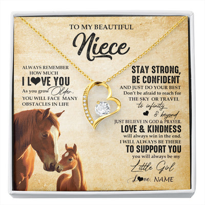 Forever Love Necklace 18K Yellow Gold Finish | 1 | Personalized To My Niece Necklace From Aunt Uncle Always Remember I Love You Horse Niece Birthday Jewelry Graduation Christmas Customized Gift Box Message Card | siriusteestore
