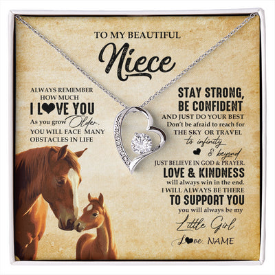 Forever Love Necklace 14K White Gold Finish | 1 | Personalized To My Niece Necklace From Aunt Uncle Always Remember I Love You Horse Niece Birthday Jewelry Graduation Christmas Customized Gift Box Message Card | siriusteestore