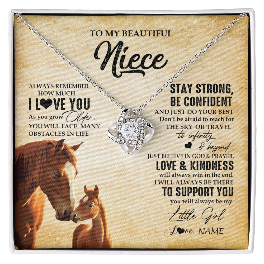 Love Knot Necklace 14K White Gold Finish | 1 | Personalized To My Niece Necklace From Aunt Uncle Always Remember I Love You Horse Niece Birthday Jewelry Graduation Christmas Customized Gift Box Message Card | siriusteestore