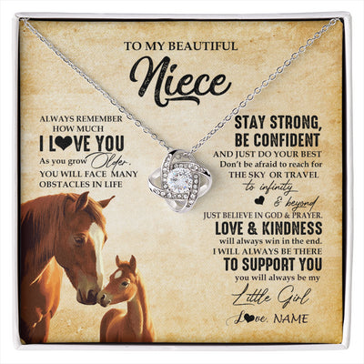 Love Knot Necklace 14K White Gold Finish | 1 | Personalized To My Niece Necklace From Aunt Uncle Always Remember I Love You Horse Niece Birthday Jewelry Graduation Christmas Customized Gift Box Message Card | siriusteestore