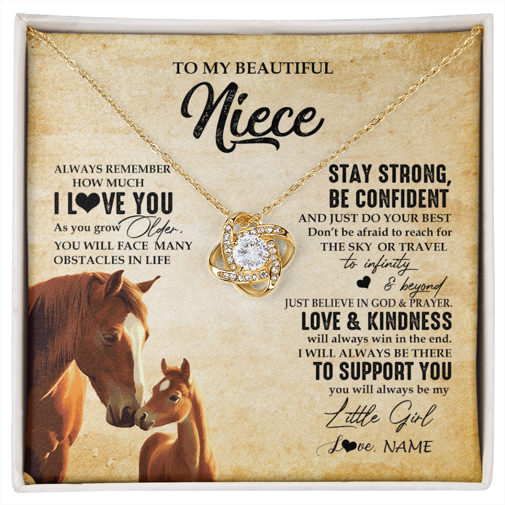 Love Knot Necklace 18K Yellow Gold Finish | 1 | Personalized To My Niece Necklace From Aunt Uncle Always Remember I Love You Horse Niece Birthday Jewelry Graduation Christmas Customized Gift Box Message Card | siriusteestore
